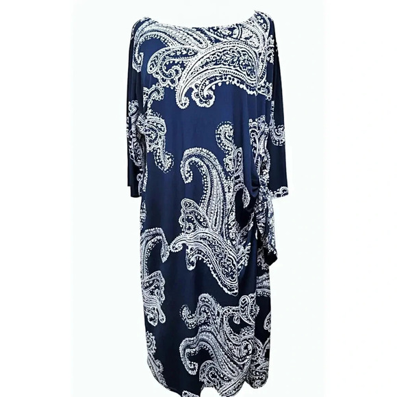 Roz & Ali Woman Navy & White Faux Wrap Skirt Dress Sz 1X - Picture 1 of 8